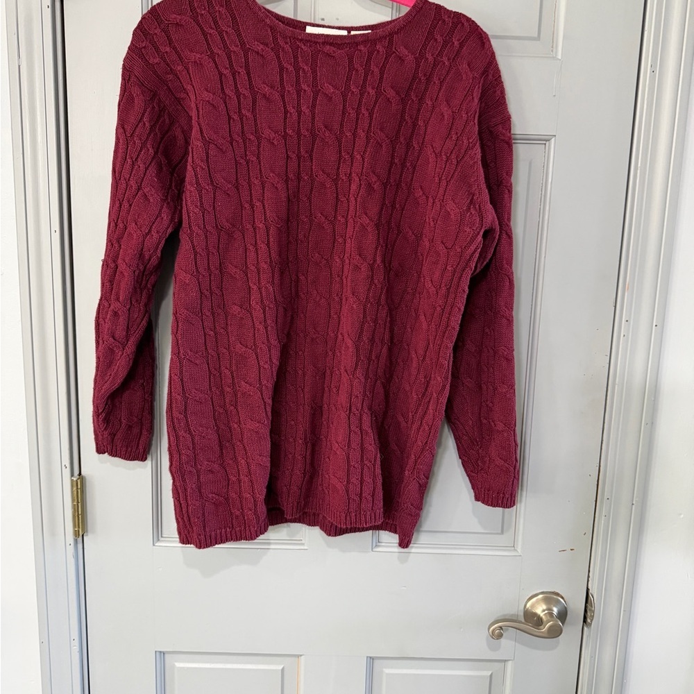 Vintage Ramie blend Paul Harris Elegant Maroon Cable Knit Sweater